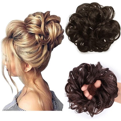 ASUITOFK Messy Bun Hair Piece Thick Updo Scrunchies Synthetic Hair Extensions Ponytail Hair Wig Hairpiece Medium Brown
