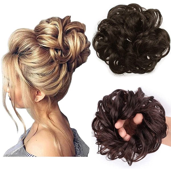 ASUITOFK Messy Bun Hair Piece Thick Updo Scrunchies Synthetic Hair Extensions Ponytail Hair Wig Hairpiece Medium Brown