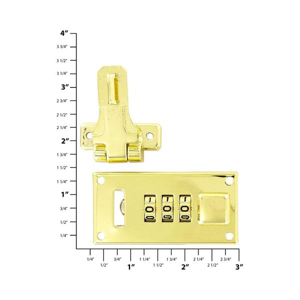 Ohio Travel Bag Offset Hasp Combination Lock, 2-5/8 Inch, Brass Finish, Steel, L-3196