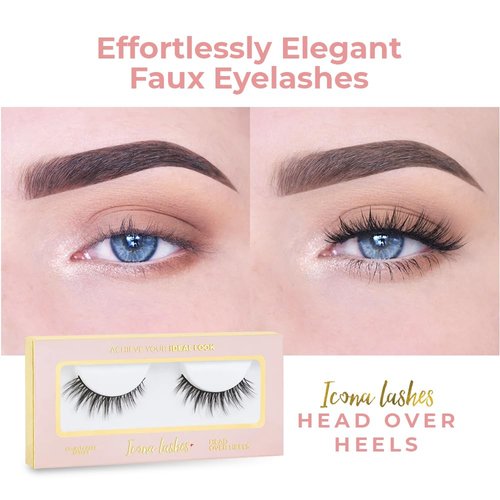 Icona Lashes False Eyelashes Pack - Fake Eyelashes Extensions - Soft, Fluffy Falsies with Tapered Ends & Professional-Grade Band - Handmade, Vegan, Reusable - Natural Black - Head Over Heels
