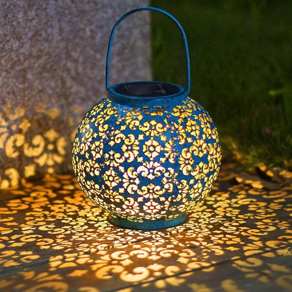 Homeimpro Solar Big Lantern Hanging Garden Outdoor Waterproof Decorative Lights Metal Table Lamp for Patio, Yard, Mothers Day Gift, 2023 New Updated Bottom Pattern (1Pack, Teal Blue)