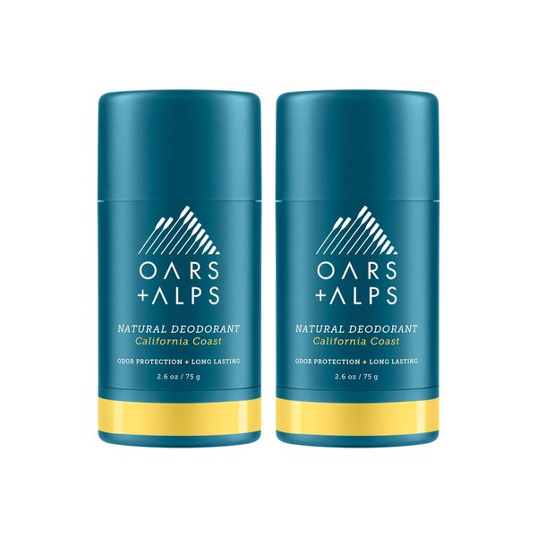 Oars + Alps Aluminum Free Deodorant for Men and Women, Dermatologist Tested and Made with Clean Ingredients, Vegan, Travel Size, California Coast, 2 Pack, 2.6 Oz Each