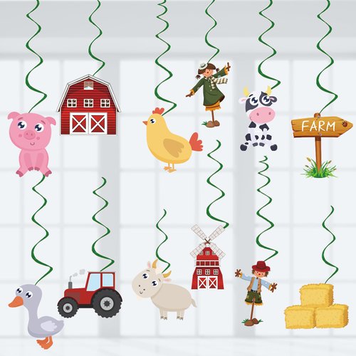 Farm Animals Party Decorations Farm Birthday Hanging Swirls, Assembled and Ready to Use, Countryside Party Decor Supplies Hanging Swirl Kids Party Streamers 24pcs Baby Shower Party Decor Banner