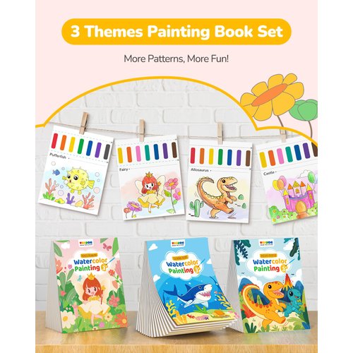TECJOE 3 Pack Paint With Water Coloring Books for Toddlers, Watercolor Paint Set with 6 Brushes, Painting Activity for Kids Ages 4 5 6 7 8, Christmas Gift arts & Crafts Toy, Princess, Dinosaur & Sea