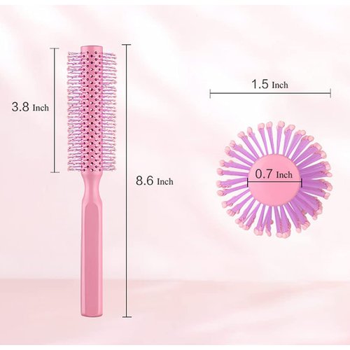 PERFEHAIR Small Round Roller Hair Brush for Women's Short Thin Hair Blow Drying with Soft Nylon Bristles-Wooden Handle, 1.5 Inch-Pink