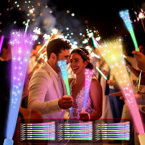JSronms 48 PCS Fiber Optic Wand,Glow Fiber Optic Wands,Glow in The Dark Party,Glow Wands led Light up Party Favors for Wedding,neon Party,New Year Party Favors,Halloween,Christmas,Bar DJ