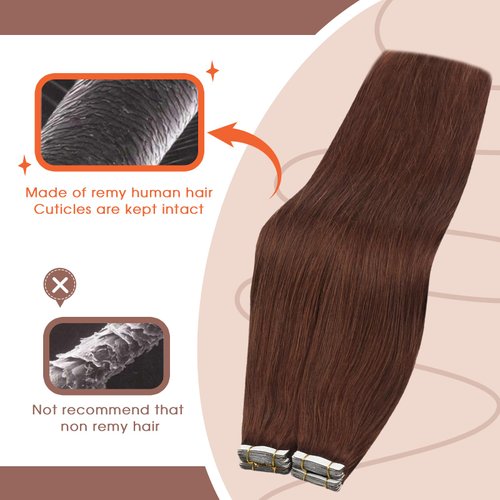 Sunny Hair Auburn Tape in Hair Extensions Auburn Brown Human Hair Extensions Tape ins Auburn #33 Tape in Natural Hair Extensions Burgundy Tape in Auburn Hair Extensions 50g 20pcs 18inch