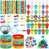 Blosssound 135 Pcs Fishing Party Favors Little Fisherman Birthday Gifts Fishing Stickers Wristbands Slap Bracelets Stampers Button Pin Under the Sea Piñata for Goodie Bag Fillers