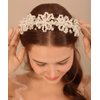 Xerling Floral Pearl Headband Tiara for Girls Bridal Hair Accessory for Wedding Crystal Crown for Party Headdress Hair Band Jewelry (Silver)