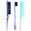 3 Pieces Teasing Brush Set Bristle Hair Brush 3 Row Teasing Brush Dual Edge Brush Sturdy Styling Comb Parting Comb for Brushing, Combing, Slicking Hair for Stylist Women (Blue)