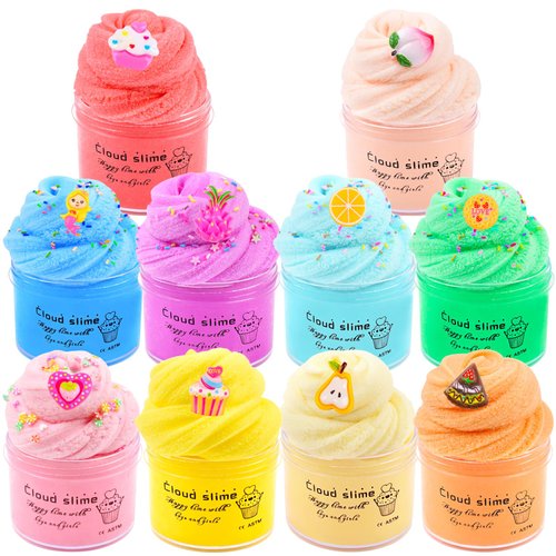 10 Pack Cloud Slime Kit, DIY Cloud Slime for Girls and Boys, Stress Relief Toy for Kids Party, Surprise Slime Making Kit, Kids Birthday Party Favors Gifts Ideas