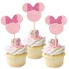 Rsstarxi 36 Pack Glitter Mouse Birthday Cupcake Toppers with Pink Bow Mouse Cupcake Picks Decorations for Baby Shower Wedding Kids Birthday Party Cake Decorations Pink