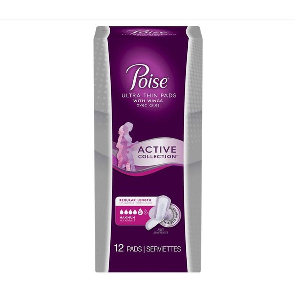 Poise Ultra Thin Pads with Wings Active Collection (Maximum - 12 Pads)
