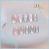 Blue Mermaids Cat Eye Press on Nails with 3D Design, Cat Eye Manicure Art Acrylic Short Trapezoid Fake Nails Stick on Nails Glossy Stereoscopic Cat Eye False Nails Gel Glue on Nails for Women 30Pcs