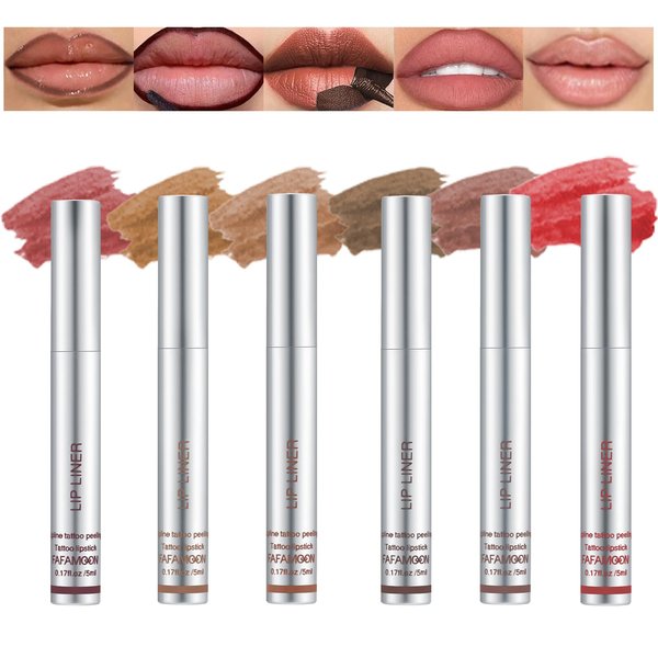 YIBABY Upgrade 6 Colors Peel Off Lip Liner Set, Peel Off Lip Liner Tattoo, Long Lasting Matte Lip Stain Peel Off, Infused with Hyaluronic Acid & Vitamin E, Lip Makeup Gift for Women