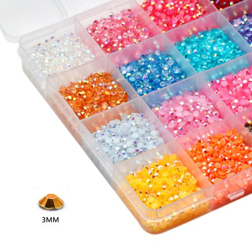 Liiouer 3mm Rainbow Rhinestones Set, Crystal Bling Colorful Rhinestones for Crafts, Non-Hotfix Flatback Resin Colored Jelly Rhinestones for Tumblers, Clothes, Shoes, Nail Art Decoration (24000pcs)