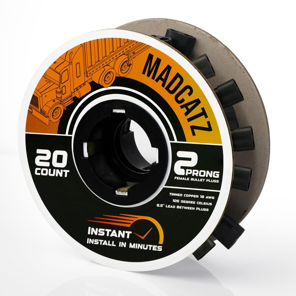 MADCATZ 20 Counts 18G Double Female Bullet Plug 2-Prong Wire Harness Roll - 10ft Quick Installation 6.5-inch Leads Between Plugs for Clearance Side Marker Lights Truck Trailer