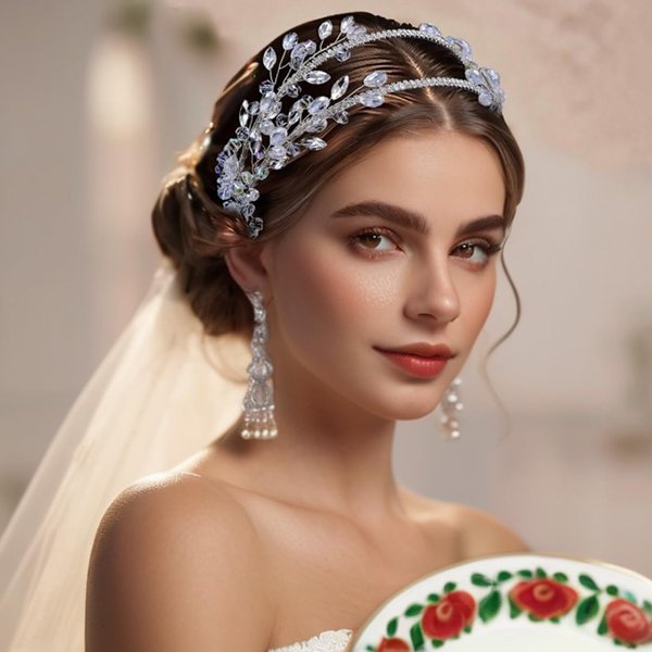 Eiaork Wedding Headband for Bride Crystal Headpiece Rhinestone Hair Hoop Silver Wedding Hair Accessories for Women and Girls