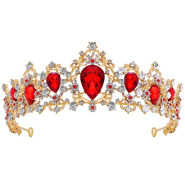 FRCOLOR Crystal Queen Crown for Women, Rhinestone Tree Branch Queen Crowns Wedding Tiaras and Crowns Princess Quinceanera Headpieces for Birthday Prom Pageant Party (Red)