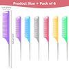 6PCS Hair Rat Tail Combs Parting Rat Tail Combs Teasing Fine Tooth Comb Metal Hair Pick Detangling Combs Set for Women,Girls(Pink Purple Green Grey Yellow Blue)