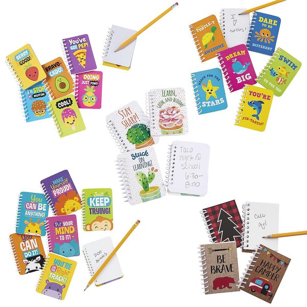Fun Express Motivational Mini Spiral Notebook Assortment Bulk 120 Pc
