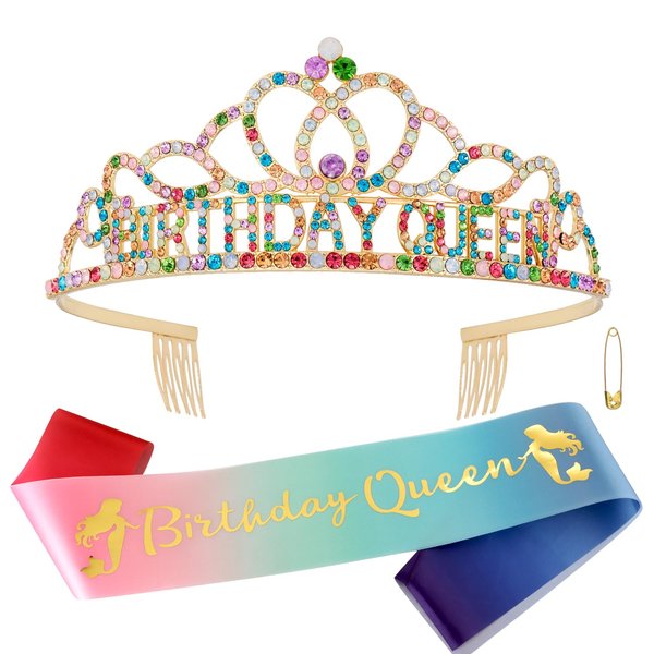 Chanaco Birthday Sash Birthday Crowns for Women Birthday Queen Sash Tiaras for Women Gold Birthday Tiara Happy Birthday Decorations Birthday Gifts for Women