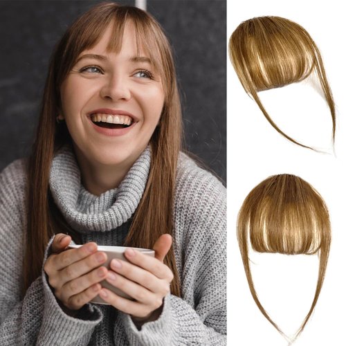 Flying Beauty Clip in Bangs 100% Real Human Hair Bangs Clip in Hair Extensions Clip on Wispy Bangs for Women Fringe Bangs Hair Pieces for Daily Wear(Light Brown)