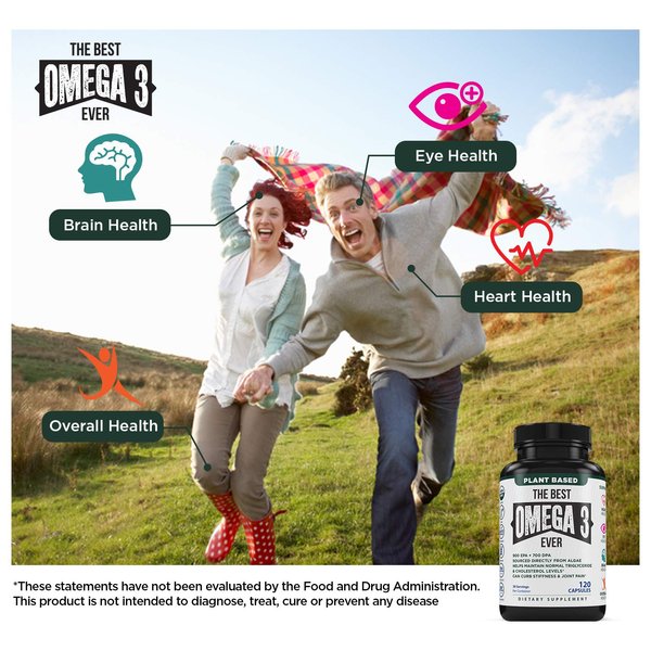 The Very Best Vegan Omega 3 Supplement - 120 Capsules - Vegan Algae Omega 3 Vegetarian Supplement - Plant Based Fish Oil Alternative - Vegan EPA DHA Supplement - Made in The USA - Heart Stress Relief