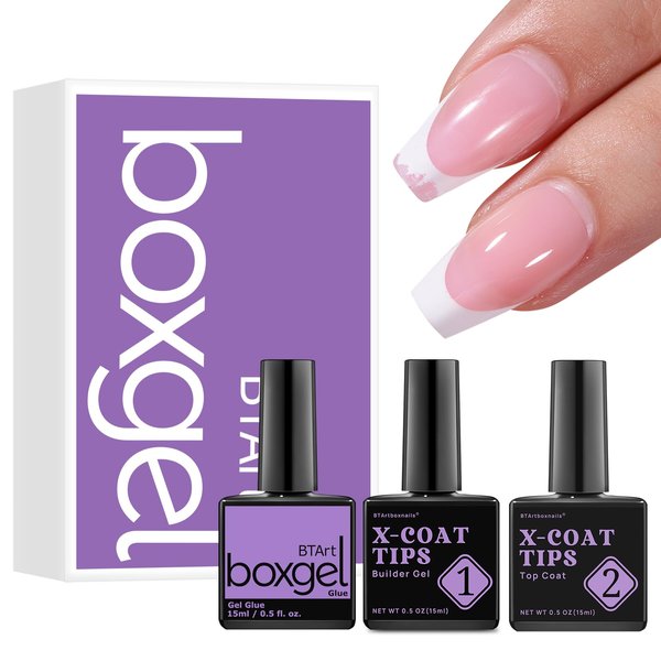 btartboxnails Nail Tips Builder Gel Set - 15ml Nail Tip Builder Gel 15ml Top Coat with Gel Nail Glue for French Tip Gel Nails 30+Days Long Lasting