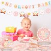 98PCS One Groovy Birthday Party Decorations Groovy One Party Paper Plates and Napkins Hippie Groovy Tablecloth Banner for Girls Hippie 1st Tableware for Newborn Retro Boho Baby Shower Party Supplies
