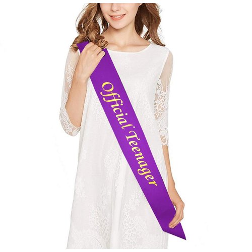 13th Birthday Purple Tiara and Sash Glitter Satin Sash and Crystal Rhinestone Tiara Crown for Happy 13th Birthday Party Supplies Favors Decorations 13th Birthday Party Accessories