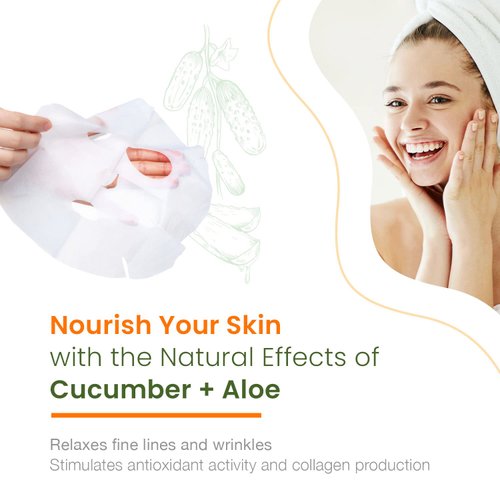 Natural Chemist Cucumber & Aloe Sheet Face Mask - Cools & Calms Stressed Skin, Reduces Puffiness, Moisturizing & Nourishing Sheet Mask - Cruelty Free Korean Skin Care For All Skin Types - 5 Masks