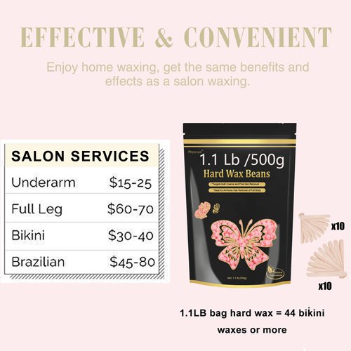 Auperwel Wax Beads for Hair Removal, 1.1LB Painless Salon Hard Wax Beans for Bikini, Eyebrow Facial, At Home Pearl Waxing Beads for Sensitive Skin with 20 Spatulas for Women Men(Rose)