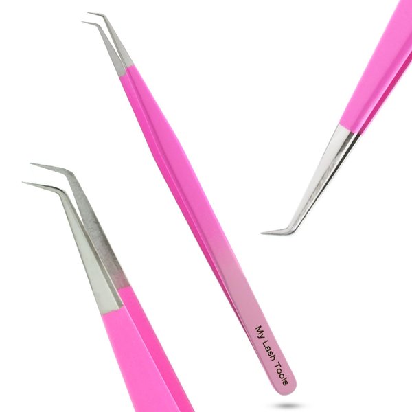 My Lash Tools Eyelash Extension Curved Degree Tweezers for Isolation Lash Extensions 14cm, Best for Individual Isolation & Classic Lashes Japanese Stainless Steel Eyelash Twisers (Double Pink Color)