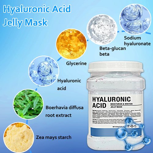 Ouhans Jelly Mask Powder for Facials Care,Hyalorunic Acid Moisturizing Jelly Face Mask,Professional Peel Off Rubber Mask, Hydrating Gel Face Masks with Double-ended Silicone Brush, 23 Fl Oz