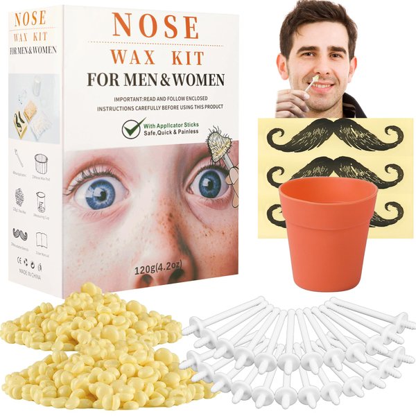 120g Long-Lasting Nose Hair Waxing Kit with 48 Applicators | Painless and Easy Mustache Guard | CoFashion Nose Hair Remover for Men and Women
