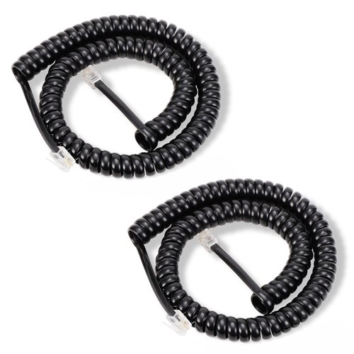 Lativu Telephone Cord 12FT Uncoiled/1.4FT Coiled, 2 Pack Phone Cord for Landline, RJ9 Telephone Cords for Landline Phones, Ofiice/Home Use-Black
