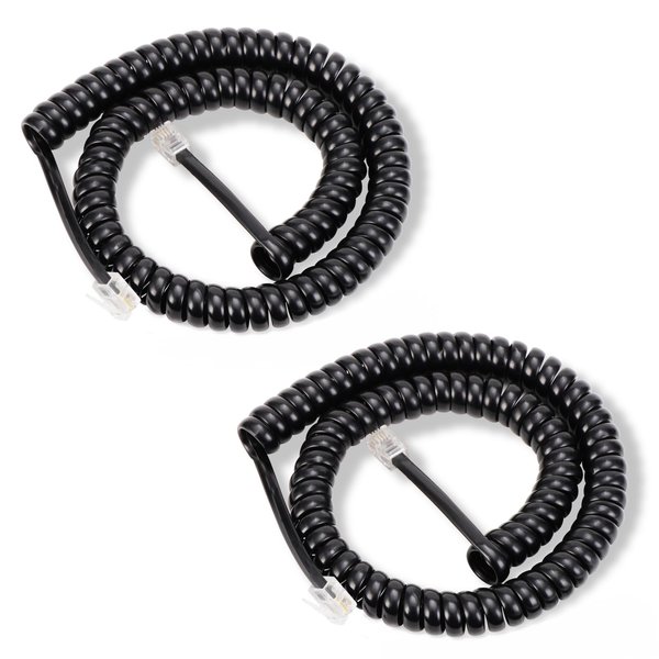 Lativu Telephone Cord 12FT Uncoiled/1.4FT Coiled, 2 Pack Phone Cord for Landline, RJ9 Telephone Cords for Landline Phones, Ofiice/Home Use-Black
