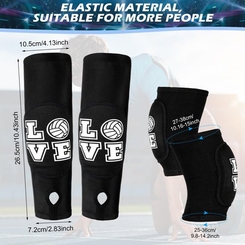Ramede Volleyball Knee Pads and Volleyball Arm Sleeves with Protection Pad Forearm Elbow Sleeve with Thumb Hole Volleyball Accessories Gear for Girls Women (2 Pairs,Black,Volleyball)
