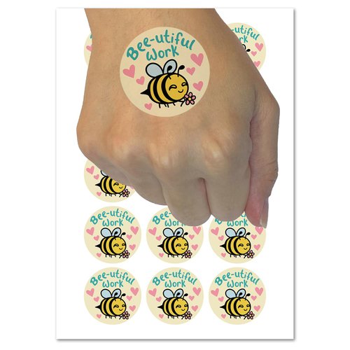 Bee-utiful Beautiful Work Teacher Student Temporary Tattoo Water Resistant Fake Body Art Set Collection - 54 1" Tattoos (1 Sheet)