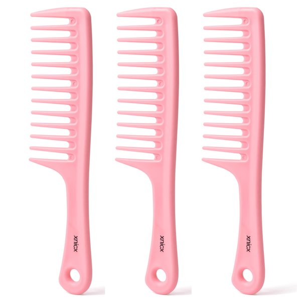 xnicx 3pcs Wide Tooth Comb Set,Detangling Hair Comb for Curly,Wet,Thick Hair,Hair Brush Shower Comb Detangler Hair Wide Comb with Care Handgrip Comb Styling Comb for Women,Men Macaron Pink