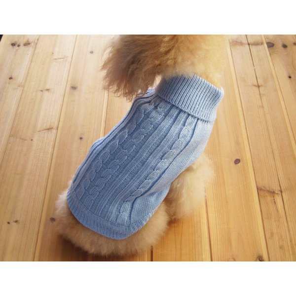 FAMI Small Dog Pullover Sweater, Cold Weather Cable Knitwear, Classic Turtleneck Thick Warm Clothes for Chihuahua, Bulldog, Dachshund, Pug, Yorkie(SkyBlue,Small)