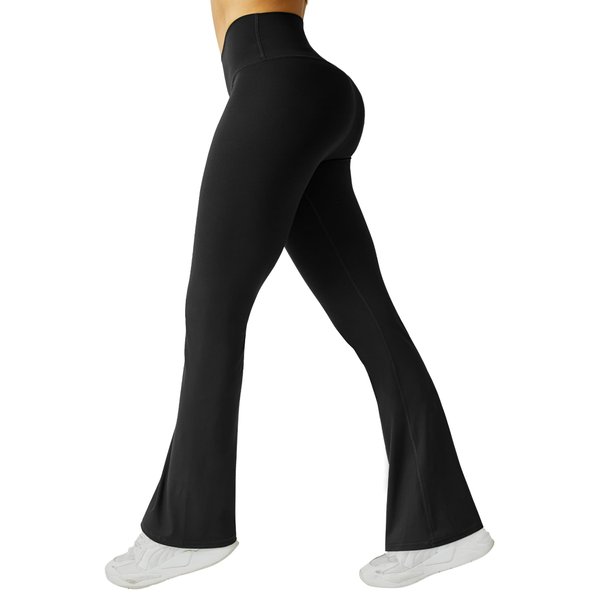 FireSwan Women's Flare Yoga Pants V Waist Flared Leggings High Waisted Bootcut Workout Pants Tummy Control(Black M)