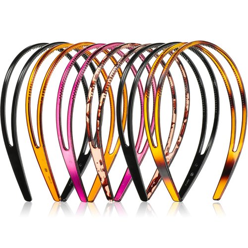 6 Pieces Plastic Headband Plastic Hair Band Teeth Comb Headbands Double Row Headband Plastic Hair Band Non-Slip Hair Hoop Accessory for Women Girls Hair Decorations, 5 Colors