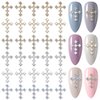 DANNEASY 30pcs Cross Nail Charms 3D Gold Silver Nail Jewels AB Nail Rhinestones Cross Charms for Nails Design Metallic Nail Art Decoration for Acrylic Nails DIY Craft Nail Accessories
