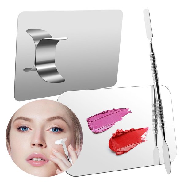 Makeup Foundation Mixing Nail Palette - Stainless Steel Makeup Palette Tray Mixer with Foundation Cosmetic Spatula for Nail Art Palette Makeup Artist Must Haves