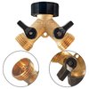 Hourleey Brass Garden Hose Splitter 2 Way, 3/4 Inch Hose Connector Tap Splitter, Hose Y Splitter, Hose Spigot Adapter 2 Valves with Extra Rubber Washers (1)