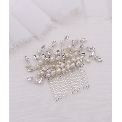 Freswhater Pearl Hair Comb Wedding Bridal Silver Crystal Accessory Headpiece for Brides Weddings Bridesmaids Prom Women