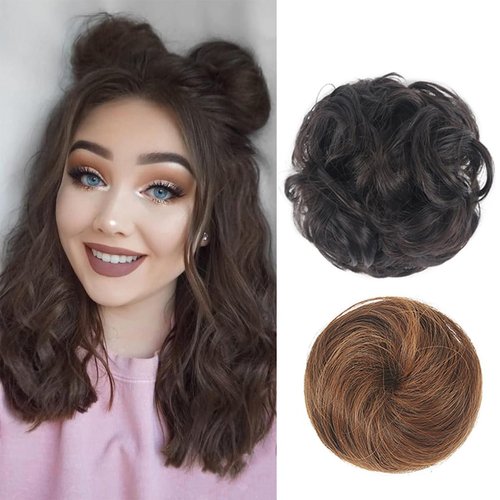 XUENMB Mini Claw Messy Bun Hair Pieces for Women Clip in Ponytail Hair Extensions Big Claw Clip Curly Hair Wig Fake Bun Hair for Daily Party (Min brown)