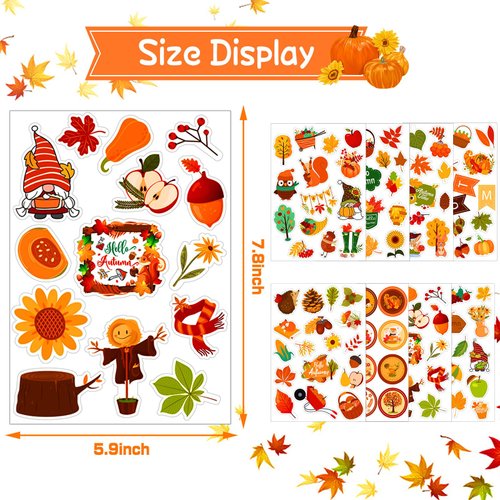 Fall Stickers, SEPGLITTER 40 Sheets Thanksgiving Stickers Maple Leaf Stickers Autumn Stickers for Kids Thanksgiving Party Supplies for Fall Thanksgiving Theme Party Classroom Decor Supplies
